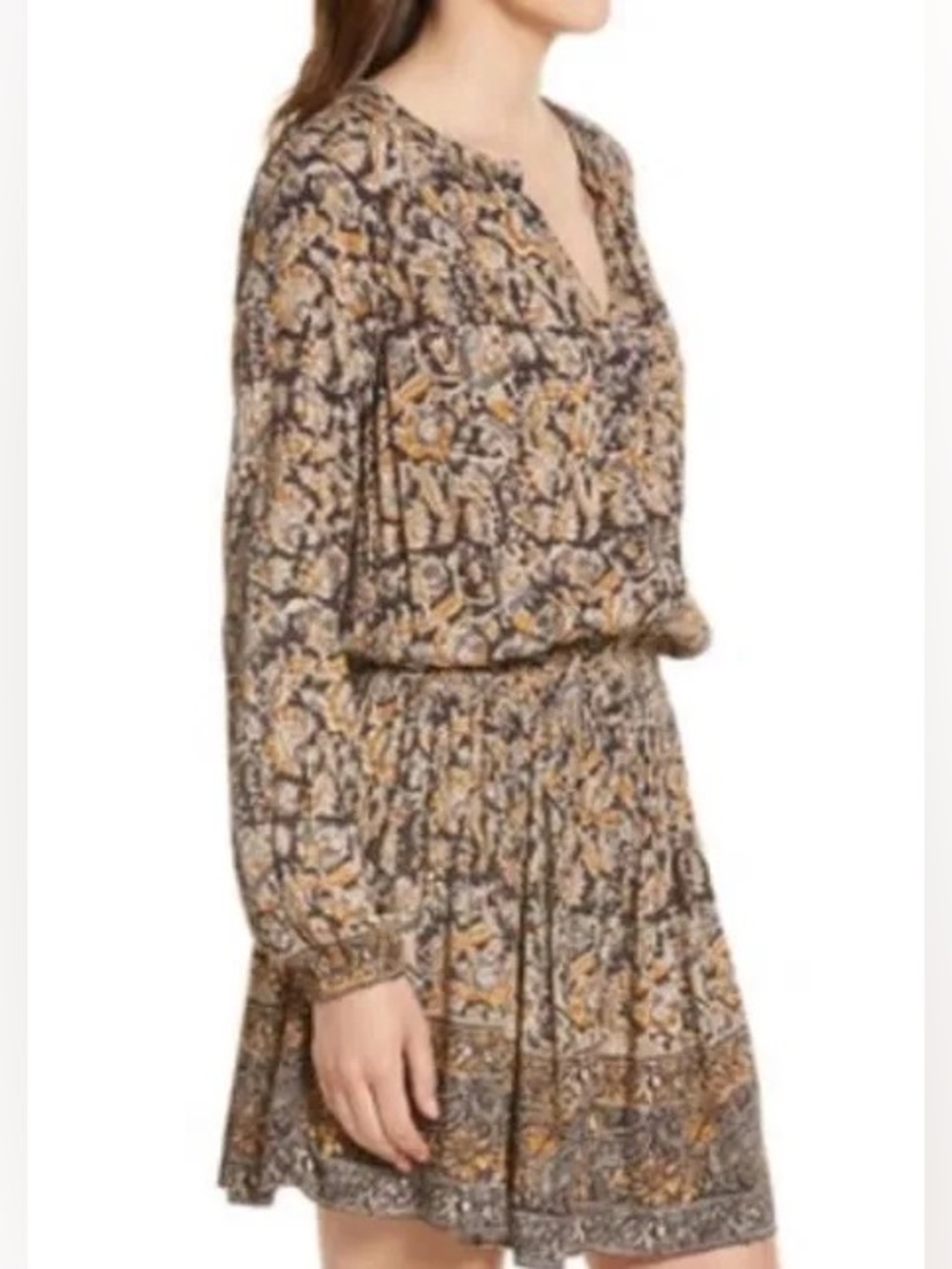 Faherty Montara Dress Blue Bordeaux Floral Print Smocked Waist Mini Large NWT